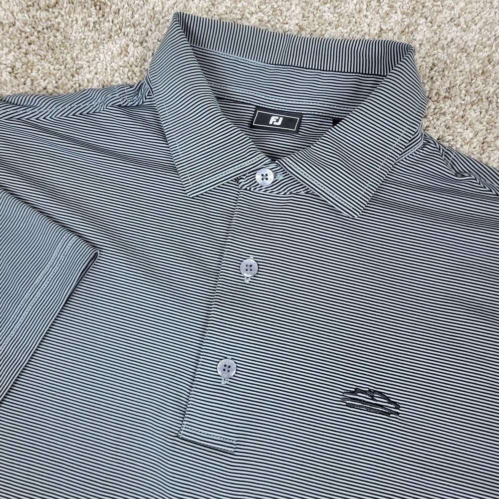 FootJoy Mens Medium Black Gray Striped Performance Stretch Golf Polo SS